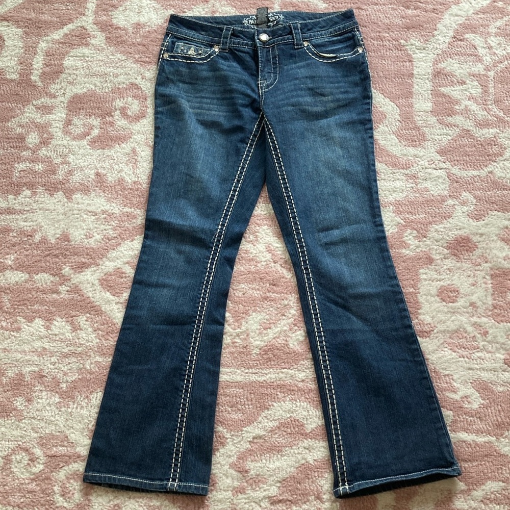 Blue Flare Wide Leg Jeans with Contrasting Stitching